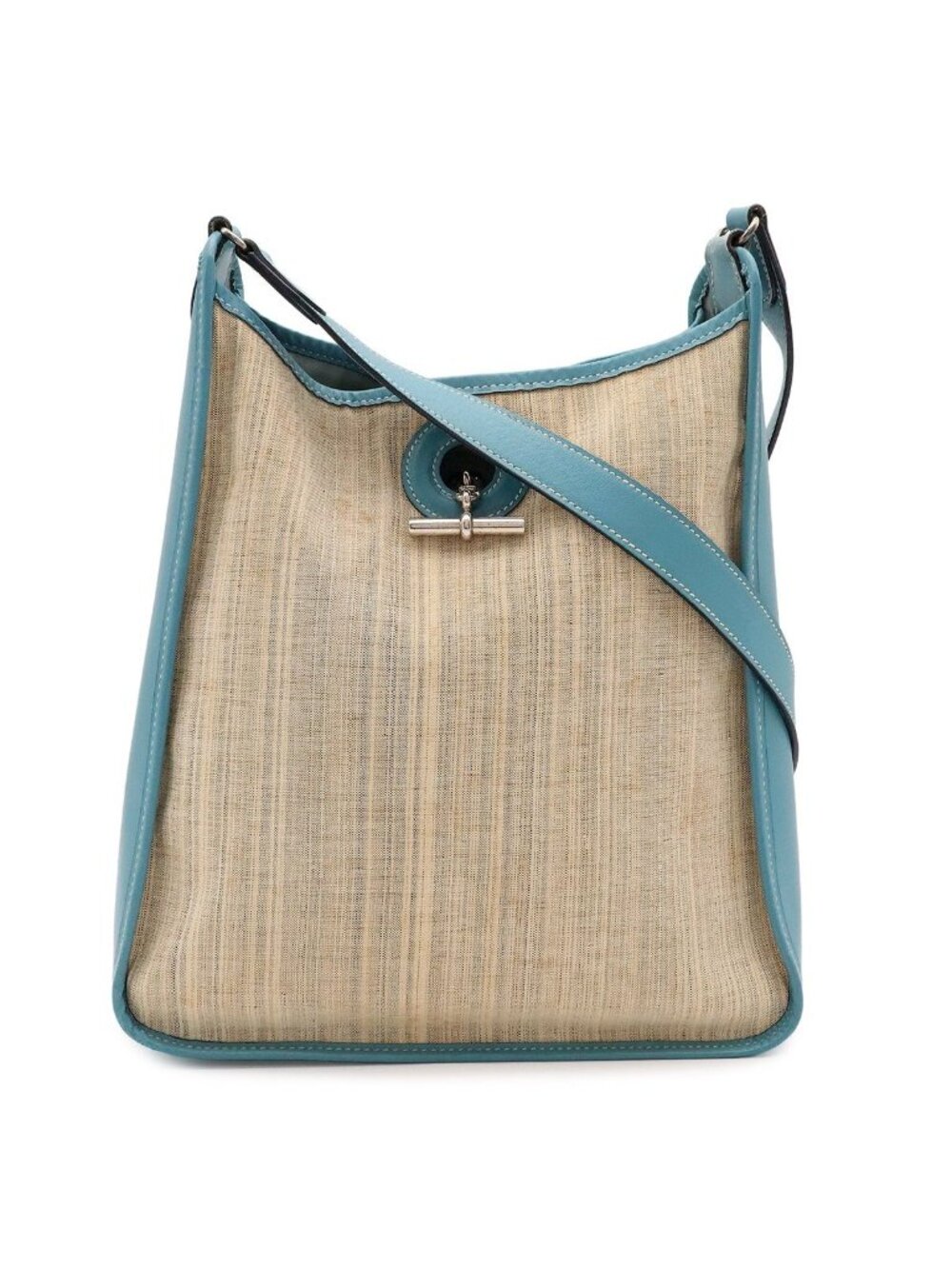 Hermes Vespa PM Shoulder Bag Veau Swift Crinoline Blue Jean Light Silver